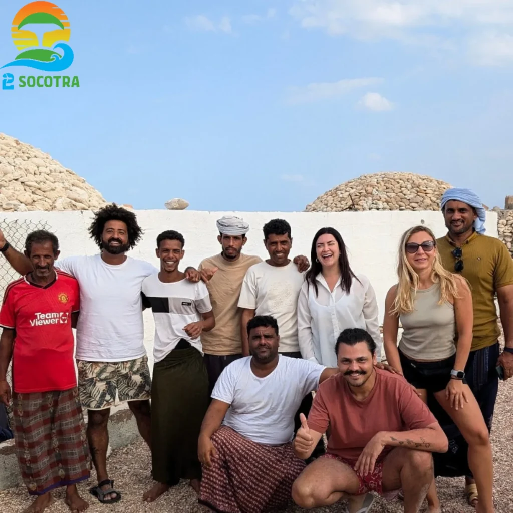 Group of travellers with the local 2Socotra team in Socotra